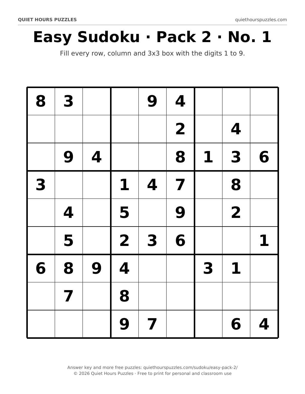 Preview of a large print easy sudoku page