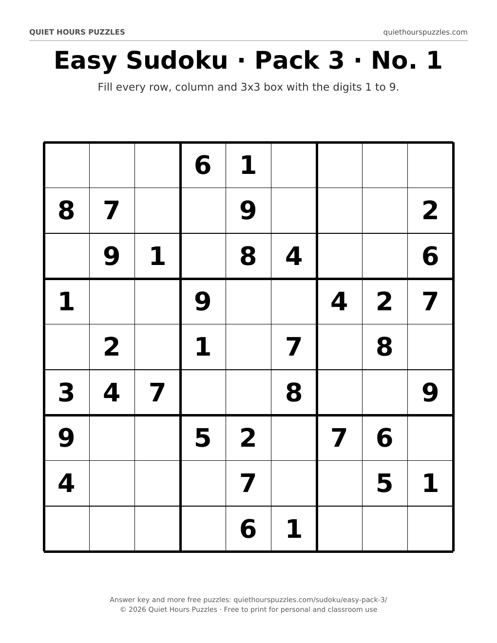 Preview of a large print easy sudoku page