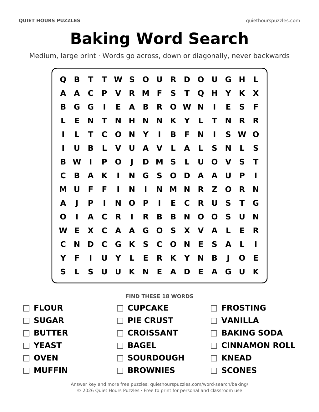 Preview of the medium baking word search page
