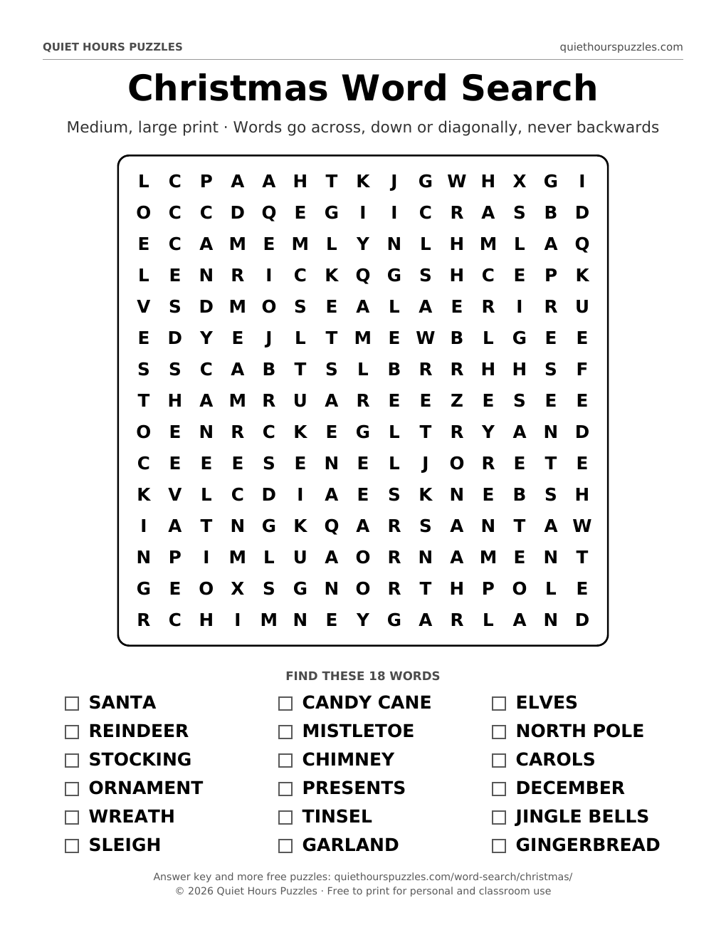Preview of the medium christmas word search page