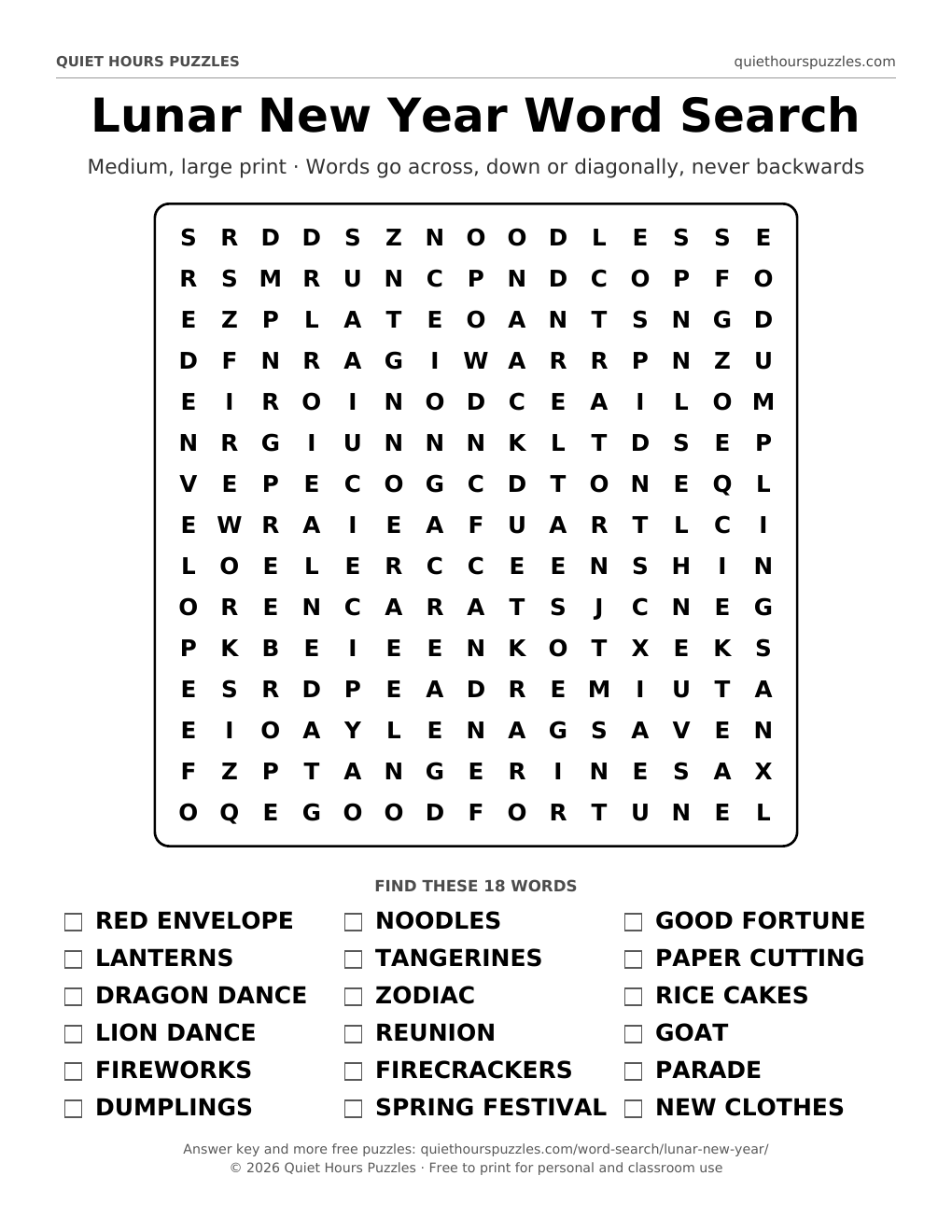 Preview of the medium lunar new year word search page