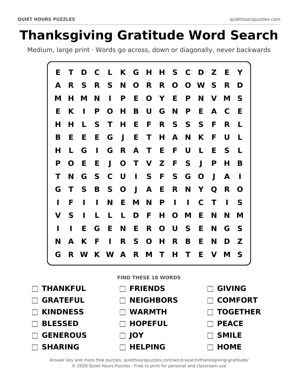 Preview of the medium thanksgiving gratitude word search page